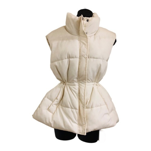 puffy insulated cream ecru quilted‎ sleeveless winter ski vest size Small new - Picture 13 of 16